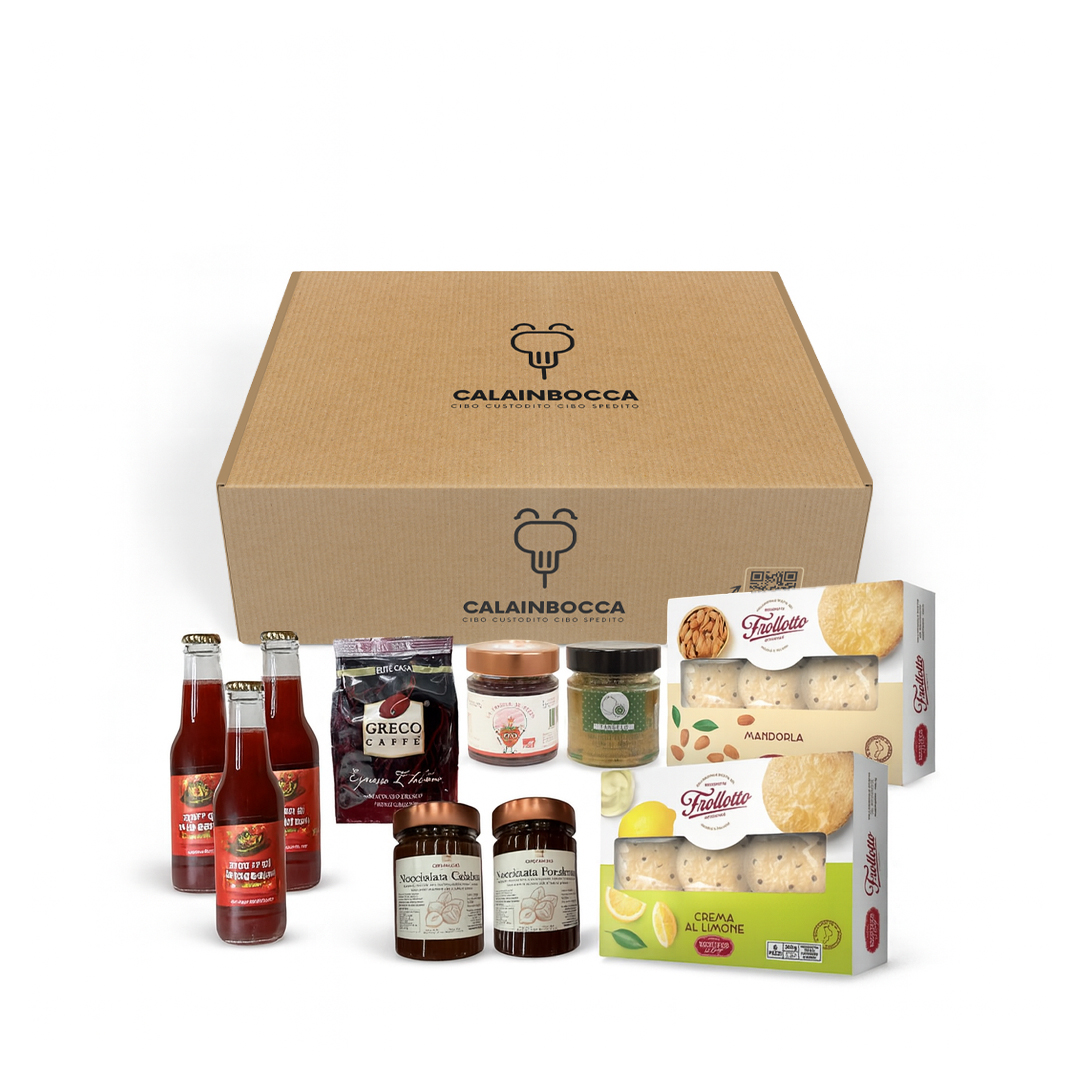 Box Colazione artigianale calabrese con dolci, caffè e succhi naturali